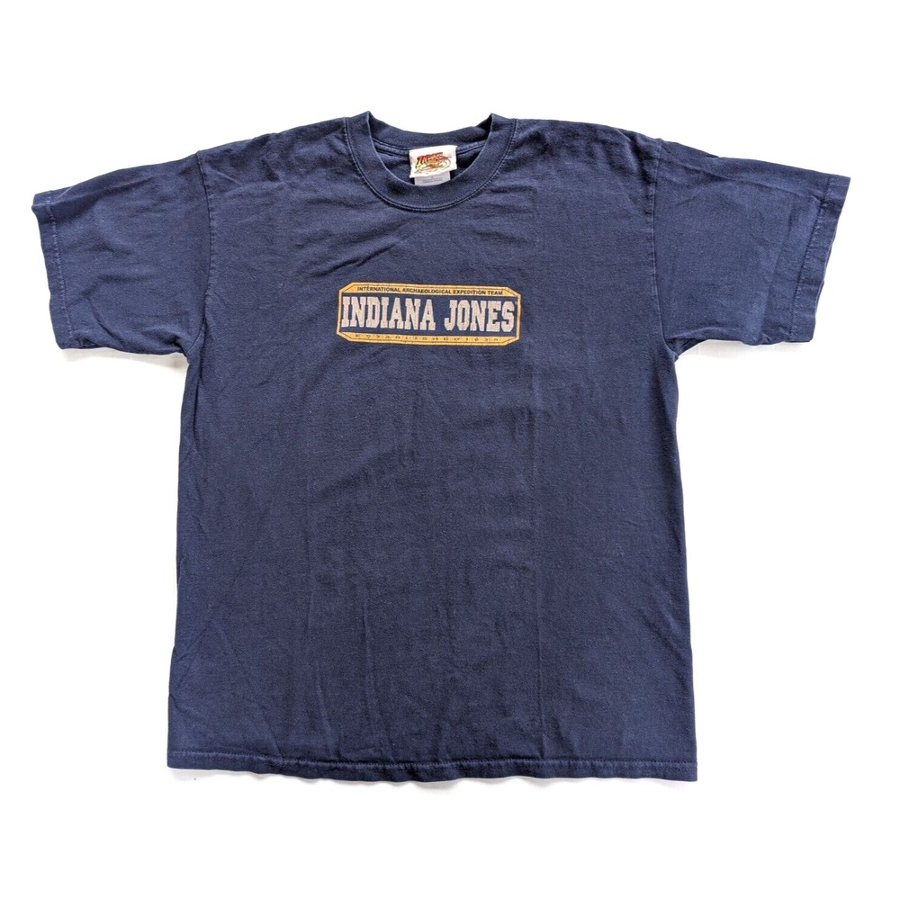 Vintage Indiana Jones Adventure Wear Shirt Mens‎ Large Blue Double Sided